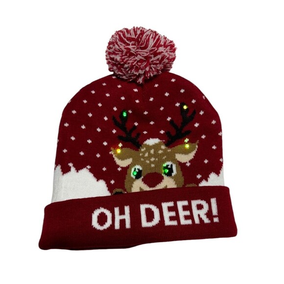 Christmas Beanie Hat “Oh Deer” Light Up Hat Unisex Adult - Picture 1 of 9